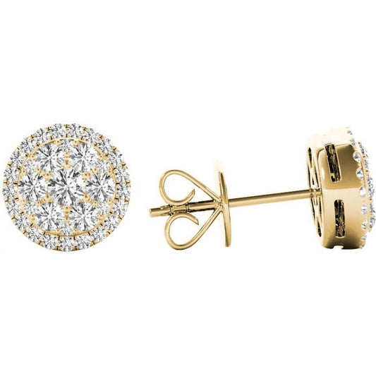 .65 TCW Yellow Gold Diamond Halo Pave Earrings E20234Y