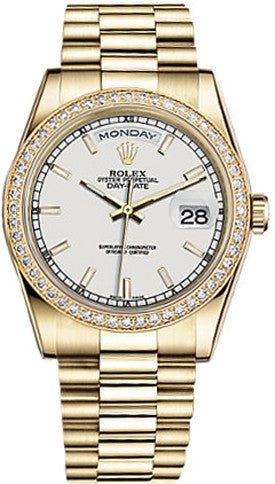 Rolex Day-Date 36 White Dial 18K Gold Watch 118348-0070