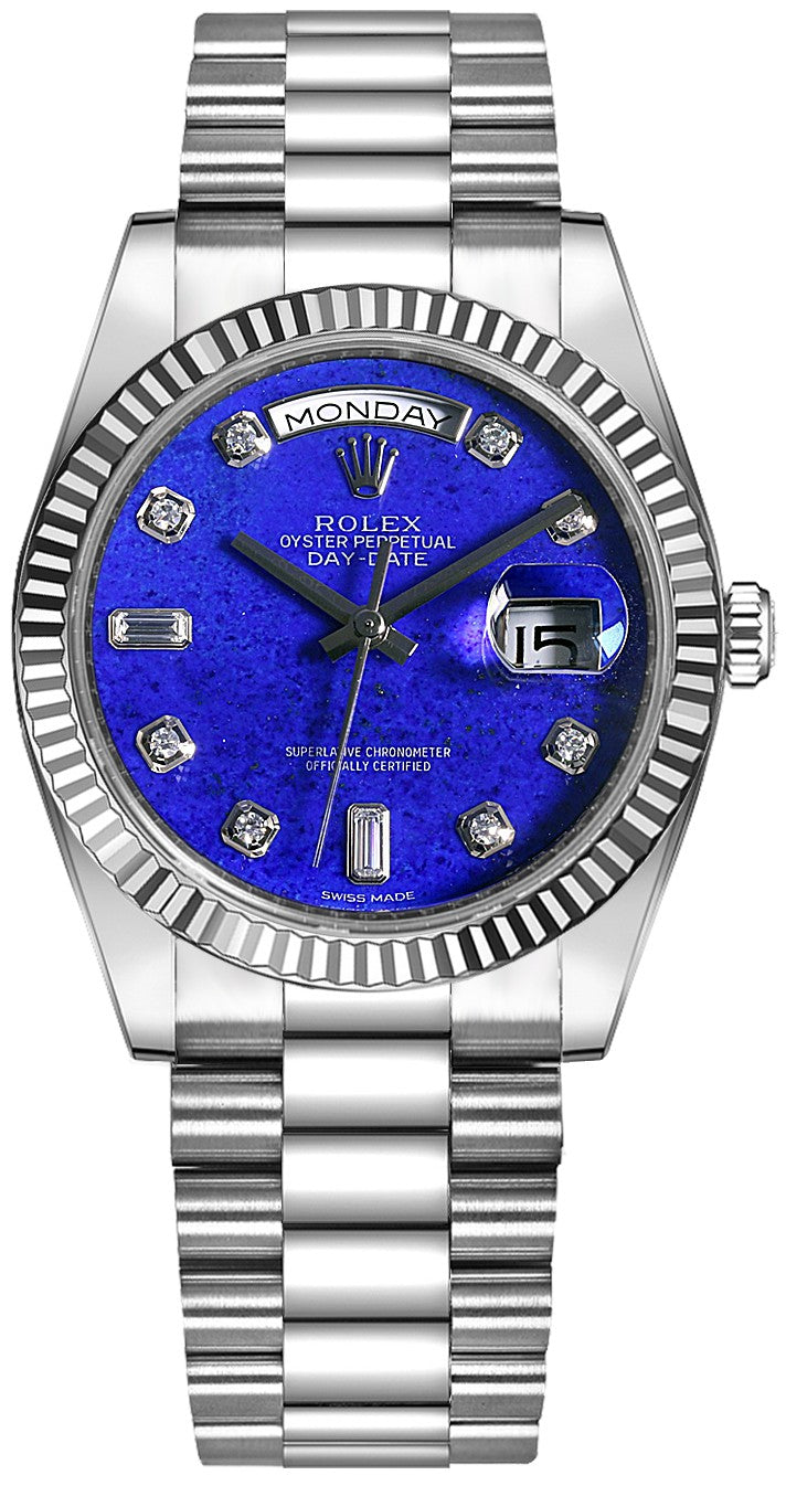 Rolex Day-Date 36 Blue Diamond White Gold Watch 118239-0276