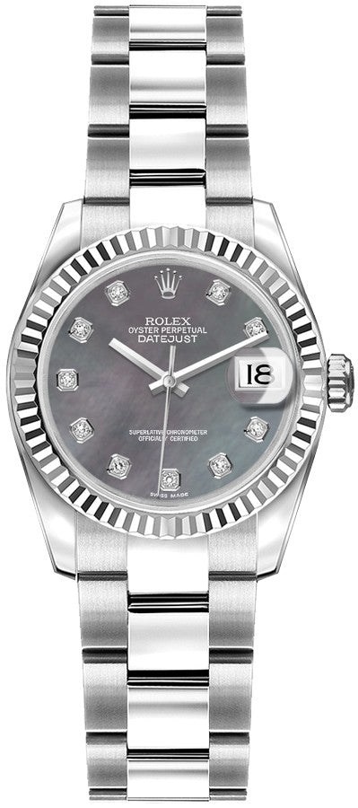 Rolex Lady-Datejust 26 Diamond Dial Fluted Bezel Women's Watch 179174