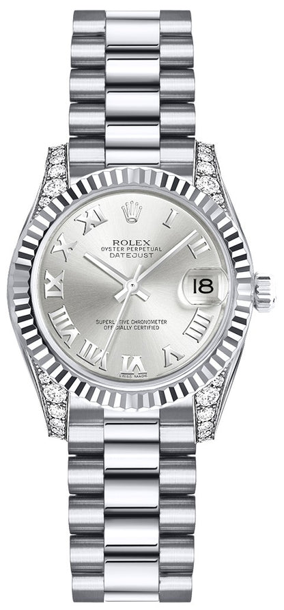 Rolex Lady-Datejust 26 Silver Roman Numeral Gold Women's Watch 179239