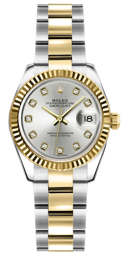 Rolex Lady-Datejust 26 Silver Diamond Dial Watch 179173