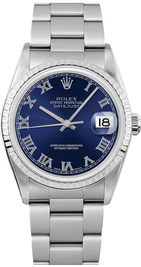 Rolex Datejust 36 Stainless Steel Engine Turned Bezel Unisex Watch 16220