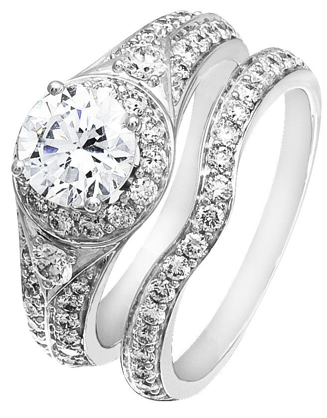 Diamond Wedding Ring Set, .89 Carat Diamonds on 14K White Gold