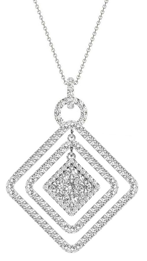 Diamond Square Pendant, 1.70 Carat on Solid 18k White Gold P20244W