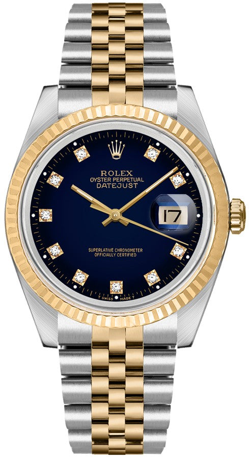 Rolex Datejust 36 Blue Dial Gold & Steel Diamond Watch 16233