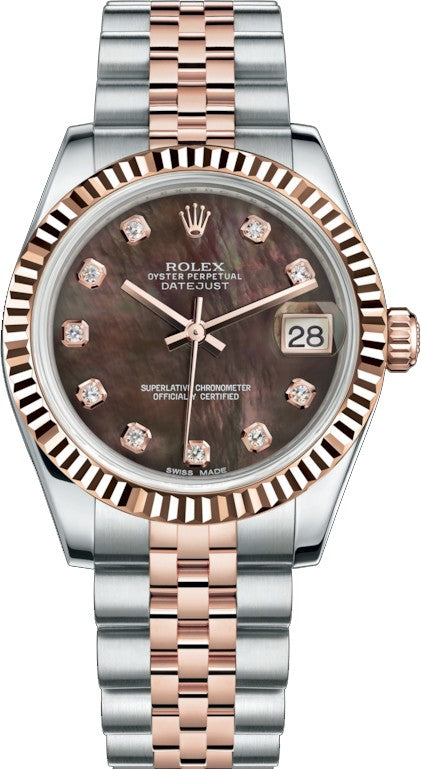 Rolex Datejust 31 Black Mother of Pearl Dial Watch 178271-0032