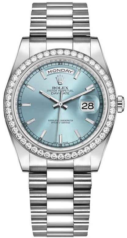 Rolex Day-Date 36 Ice Blue Diamond President Bracelet Watch 118346