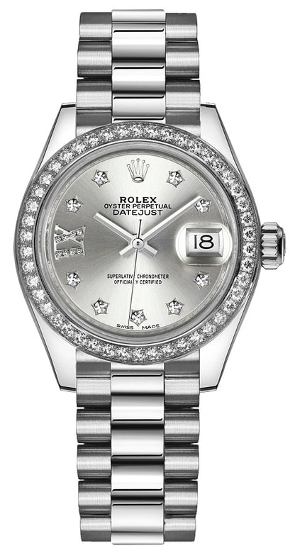 Rolex Lady-Datejust 28 Women's Platinum Diamond Watch 279136RBR-0003