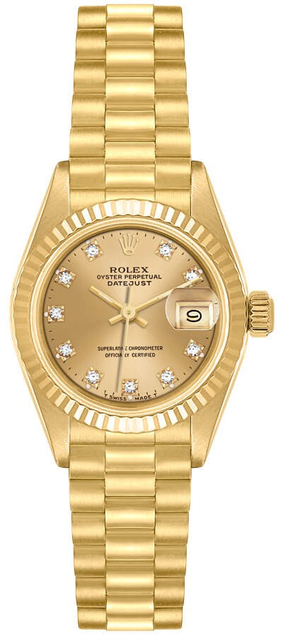 Rolex Lady-Datejust 26 Yellow Gold President Bracelet Women's Watch 69178