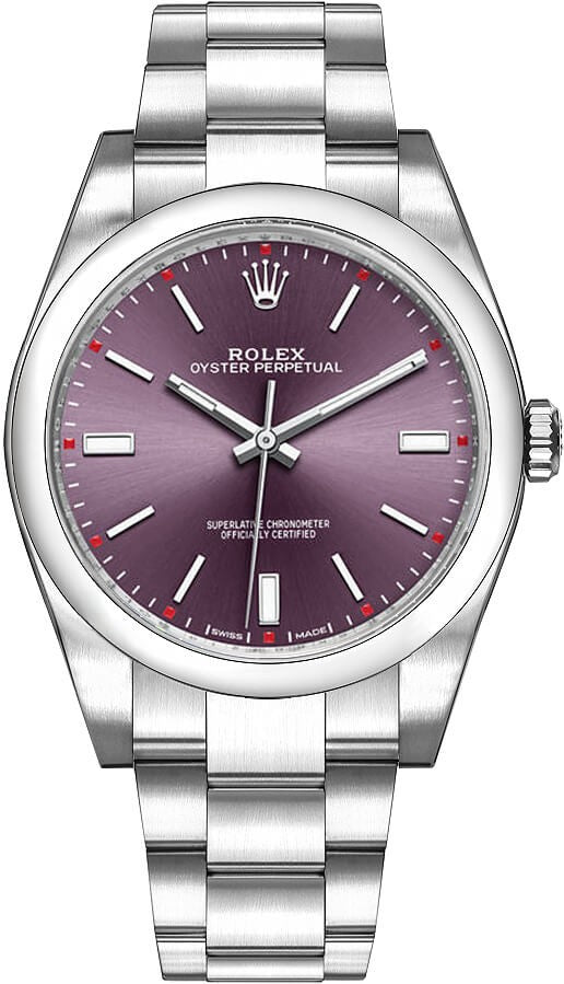 Rolex Oyster Perpetual 39 Red Grape Dial Steel Men's Watch 114300-0002