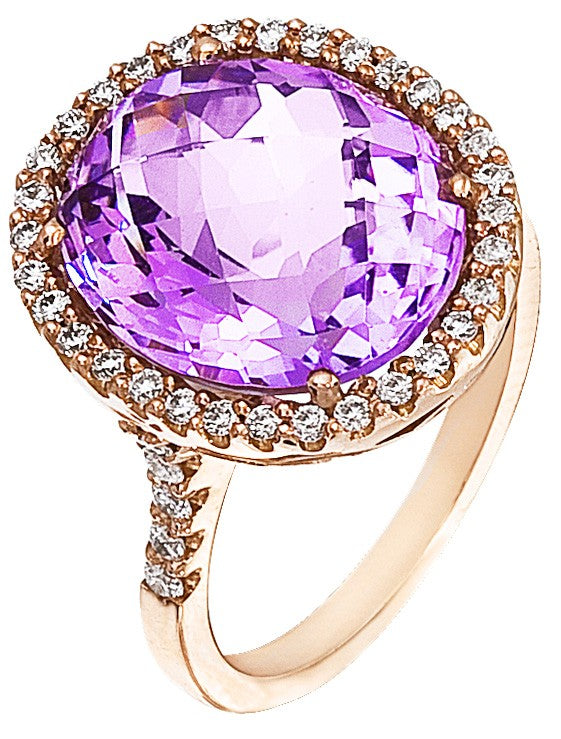 Diamond Ring, .47 Carat Diamonds 8.60 Carat Amethyst on 14K Rose Gold