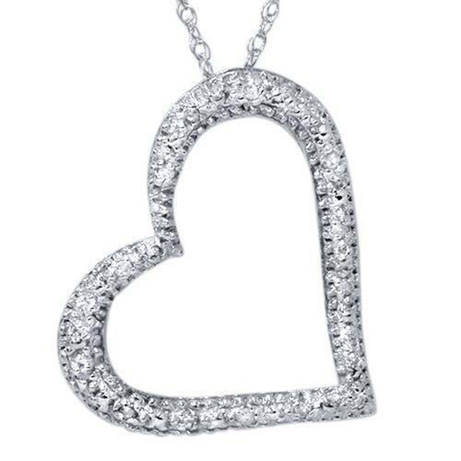 Women's Diamond Heart Pendant, 0.048 Carat on Solid 10k White Gold P005HT2W