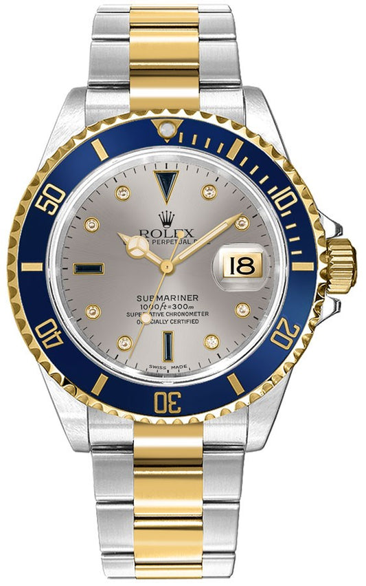 Rolex Submariner Date Diamond Sapphire Serti Men's Watch 16613