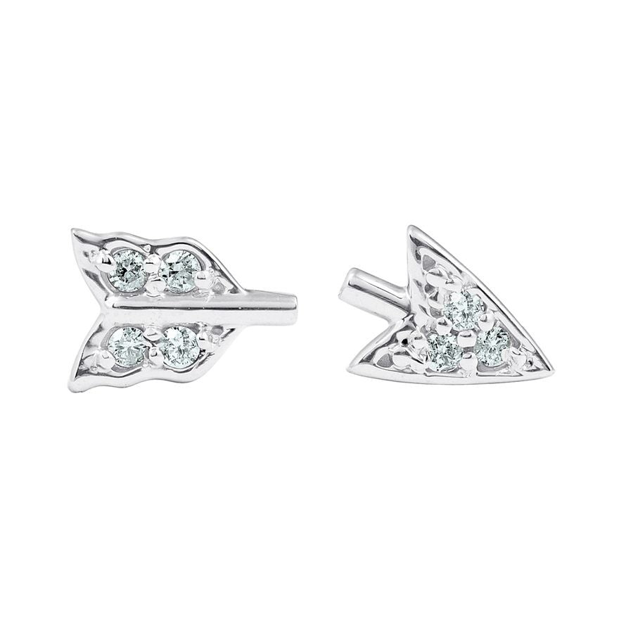 Diamond Broken Arrow Earrings, 0.07 Carat on Solid 14k White Gold