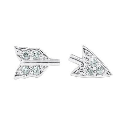 Diamond Broken Arrow Earrings, 0.07 Carat on Solid 14k White Gold