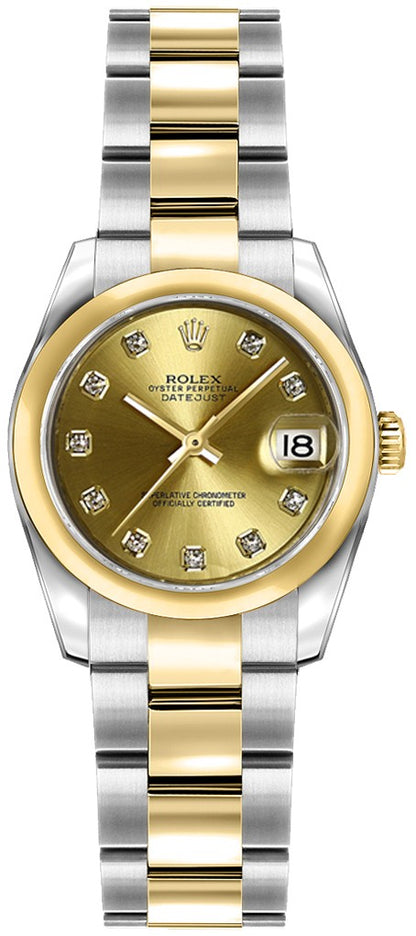 Rolex Lady-Datejust 26 Champagne Diamond Dial Oyster Women's Watch 179163