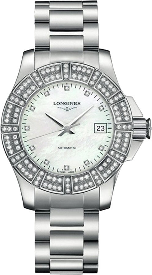 Longines Conquest White Pearl Dial & Diamond Women's Watch L3.180.0.87.6