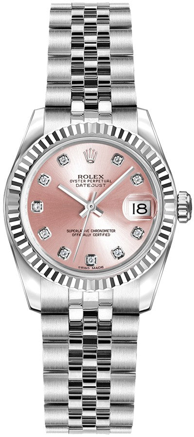 Rolex Lady-Datejust 26 Pink Diamond Dial Fluted Bezel Women's Watch 179174