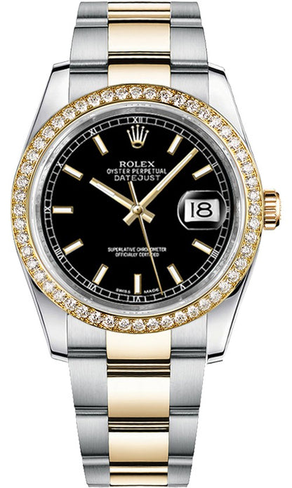 Rolex Datejust 36 Black Dial Diamond Bezel Watch 116243