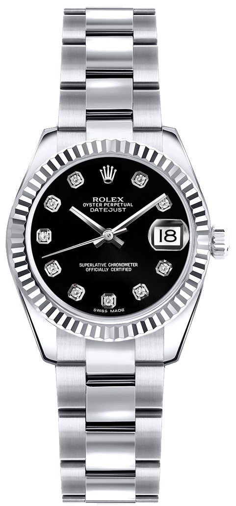 Rolex Lady-Datejust 26 Black Diamond Dial Watch 179179