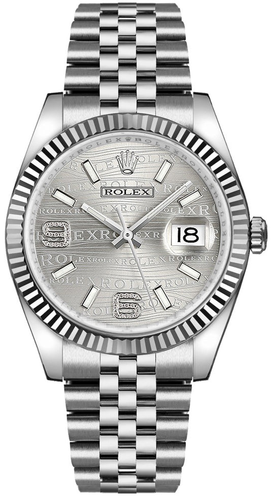 Rolex Datejust 36 Rhodium Wave Diamond Dial Luxury Watch 116234-0159