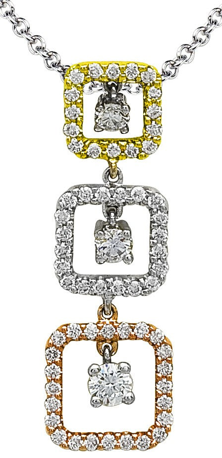 Diamond Pendant, .58 Carat Diamonds on 14K White, Yellow & Rose Gold