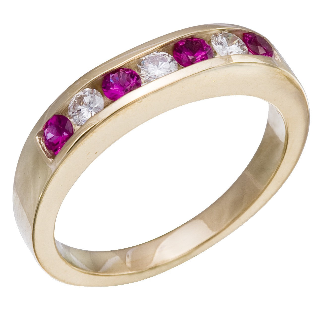 Diamond Ring, .18 Carat Diamonds .33 Carat Ruby on 14K Yellow Gold