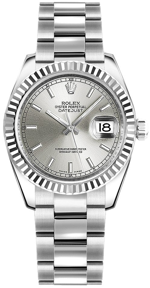 Rolex Datejust 31 Steel & White Gold Fluted Bezel Watch 178274-0025