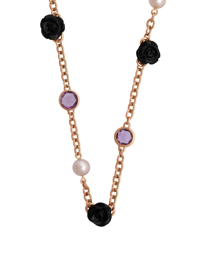 Mimi Milano 18k Rose Gold Black Agate Amethyst Pearl Necklace C191R3OA