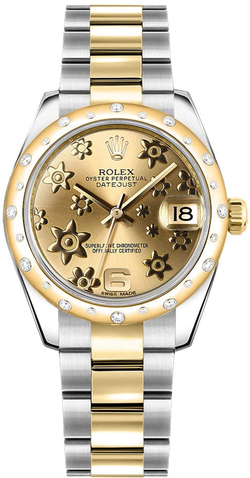 Rolex Datejust 31 Champagne Floral Diamond Watch 178343-0003