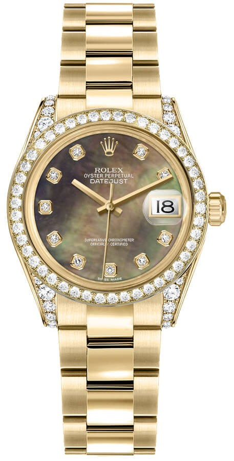 Rolex Datejust 31 Black Mother of Pearl Diamond Watch 178158-0056