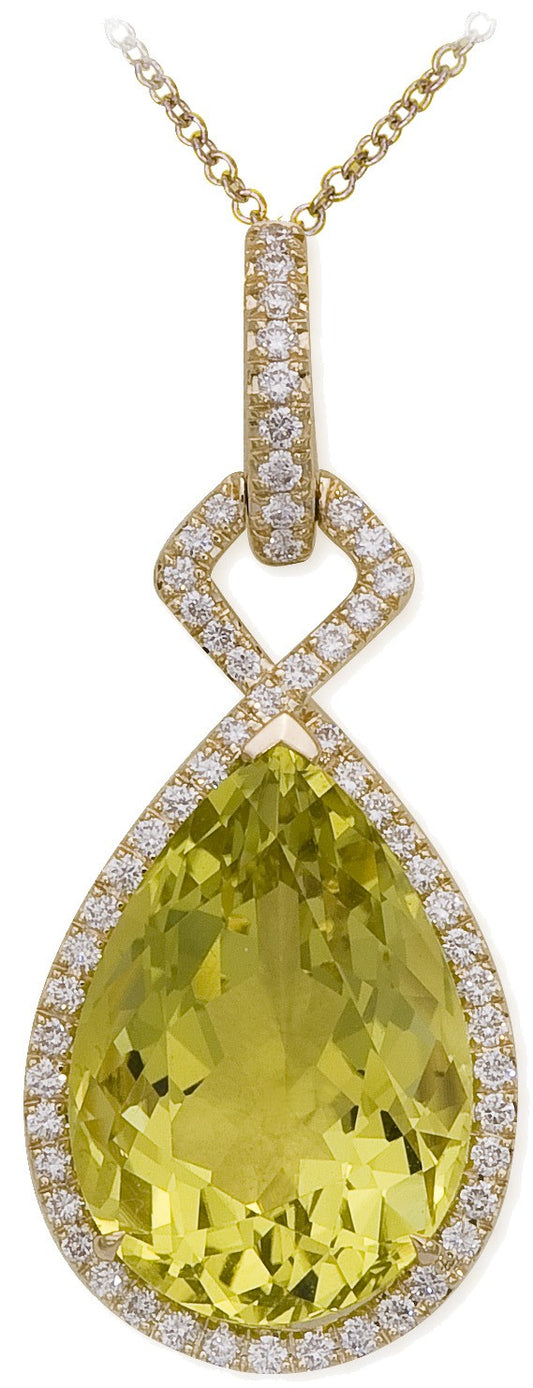 Diamond Pendant, .56 Carat Diamonds 14.22 Carat Quartz on 14K Yellow Gold