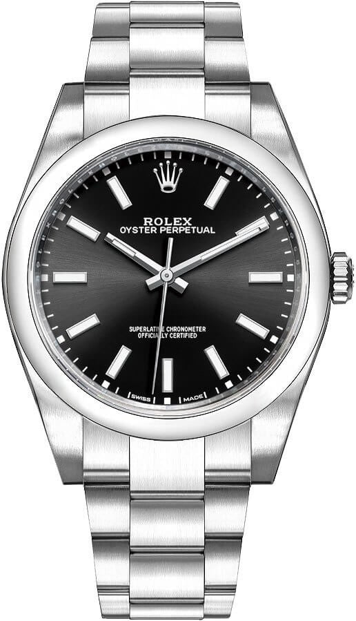 Rolex Oyster Perpetual 39 Black Domed Bezel Dial Men's Watch 114300-0005