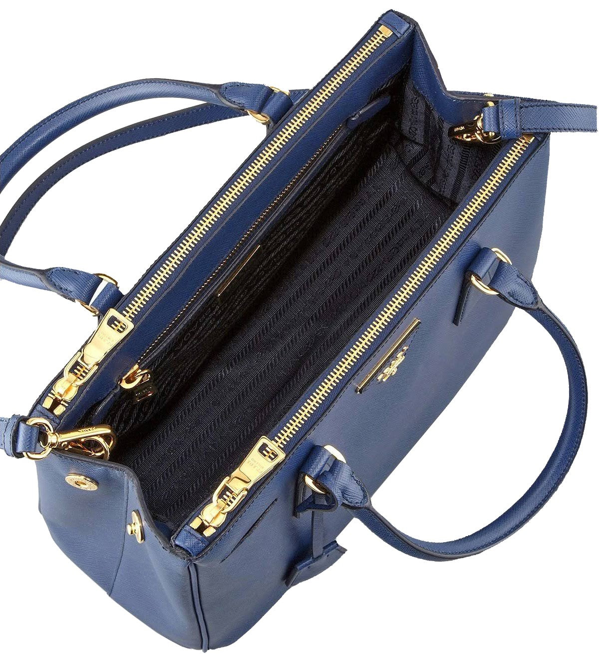 Prada Blue Saffiano Lux Small Double-Zip Tote Bag