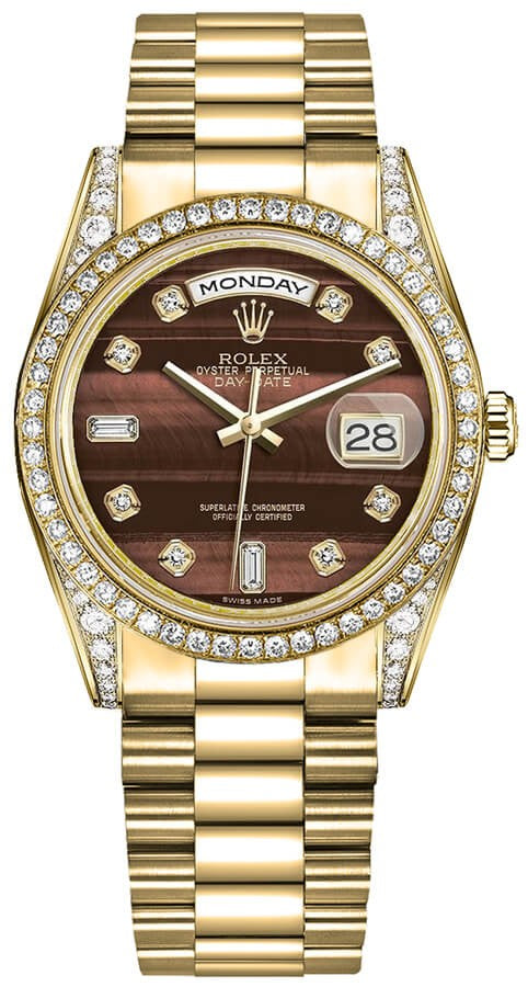 Rolex Day-Date 36 Brown Diamond Gold Watch 118388-0129