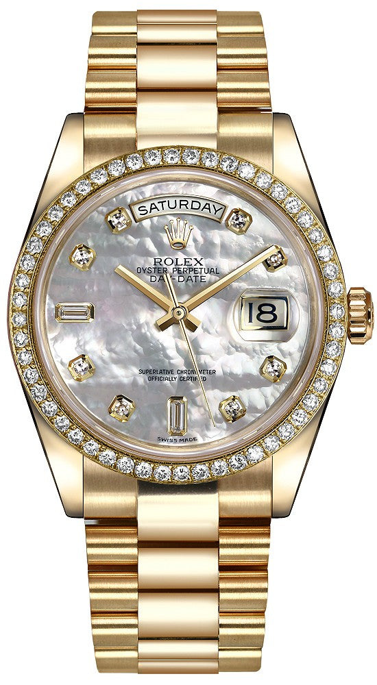 Rolex Day-Date 36 Mother of Pearl Diamond Gold Watch 118348-0027