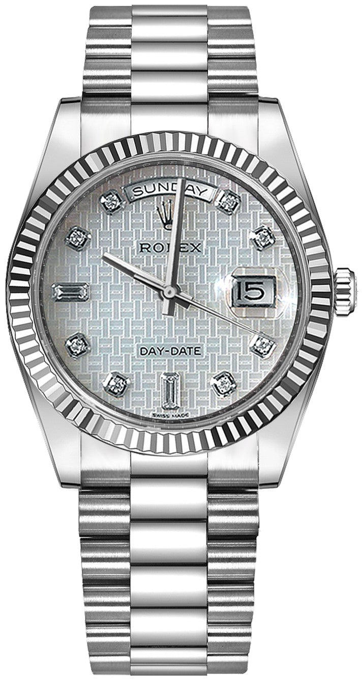 Rolex Day-Date 36 Mother of Pearl Platinum Dial Watch 118239-0277