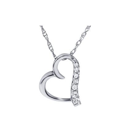 Diamond Heart Shape Pendant, 0.06 Carat on Solid 10k White Gold