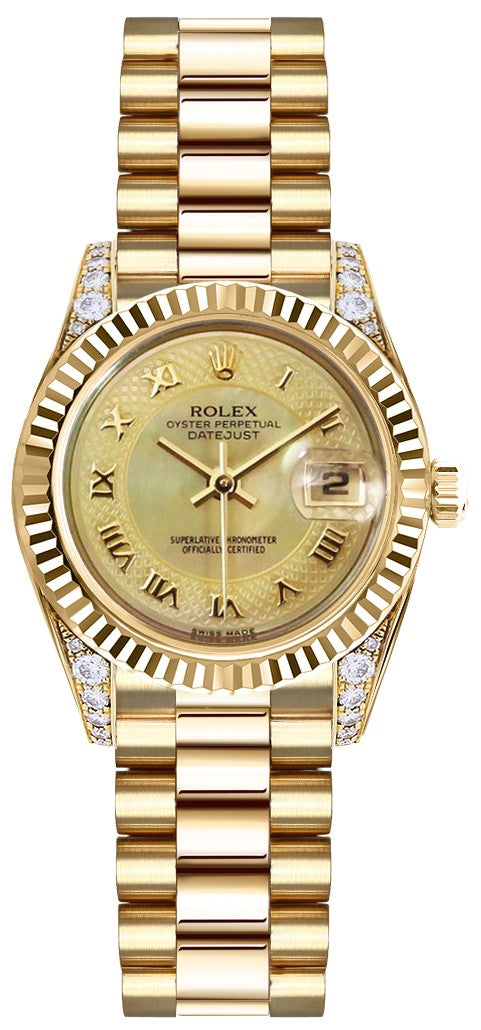 Rolex Lady-Datejust 26 18k Yellow Gold Diamonds Women's Watch 179238