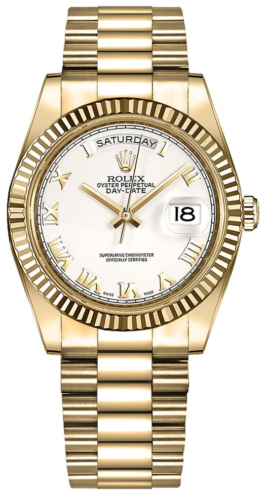 Rolex Day-Date 36 White Roman Numeral Dial Gold Watch 118238-0122