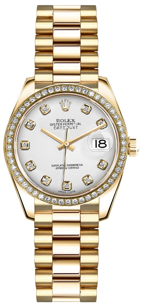 Rolex Lady-Datejust 26 White Diamond Dial Gold Watch 179138