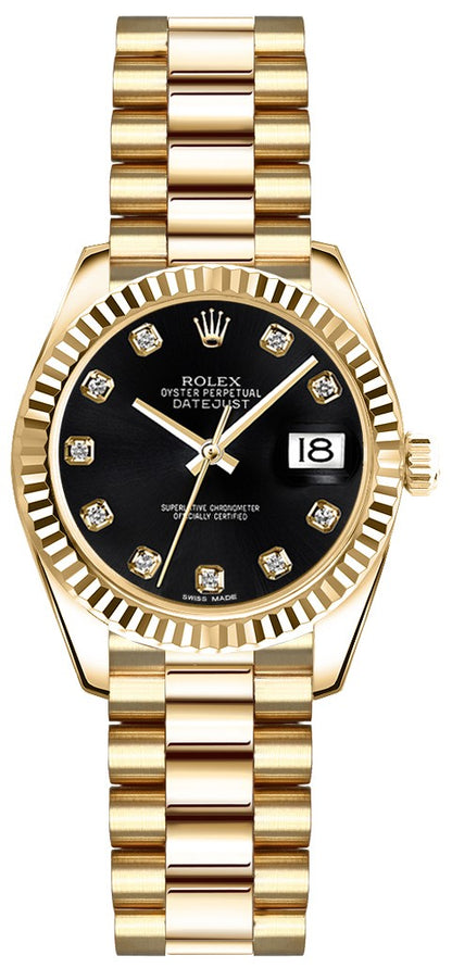 Rolex Lady-Datejust 26 Black Diamond Dial Watch 179178