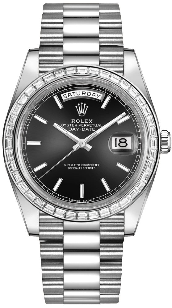 Rolex Day-Date 40 Black Dial Platinum Men's Watch 228396TBR-0024