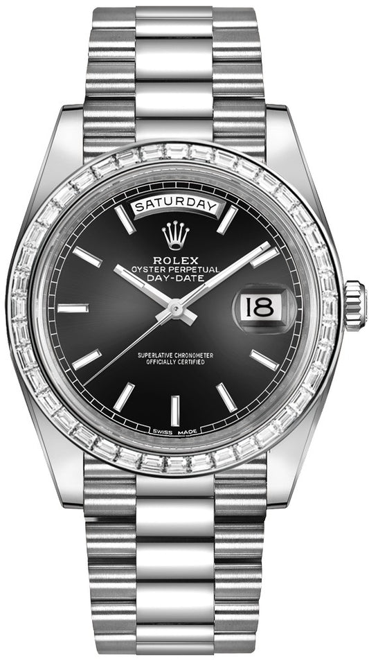 Rolex Day-Date 40 Black Dial Platinum Men's Watch 228396TBR-0024