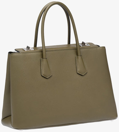 Military Green Prada Saffiano Cuir Large Twin Tote Bag