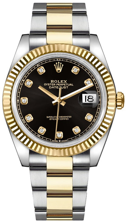 Rolex Datejust 41 Black Diamond Dial Gold & Steel Watch 126333-0005