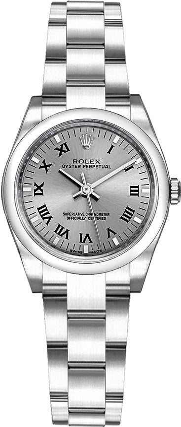 Rolex Oyster Perpetual 26 Rhodium Grey Dial Women's Watch 176200