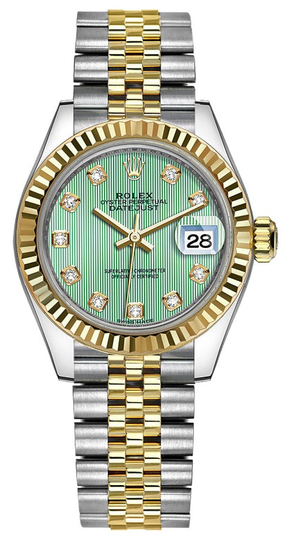 Rolex Lady-Datejust 28 Green Diamond Dial Watch 279173-0015