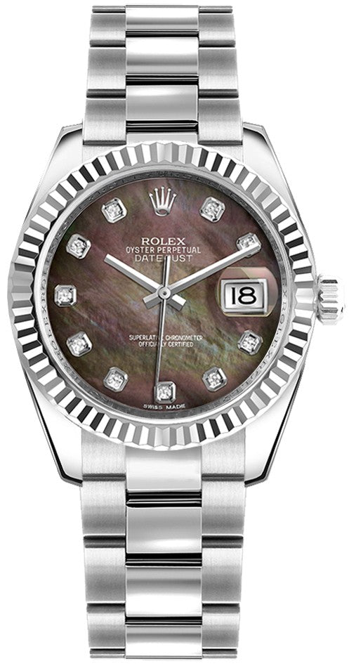 Rolex Datejust 31 Black Mother of Pearl Diamond Dial Watch 178274-0051